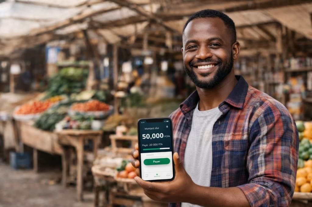 Client au marché avec smartphone Ne Ka Djatee